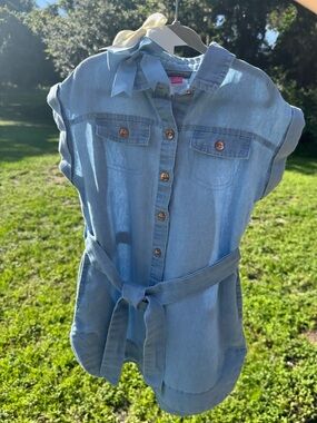 Vince Camuto Girls Denim Chambray Shirt Dress with Tie Belt